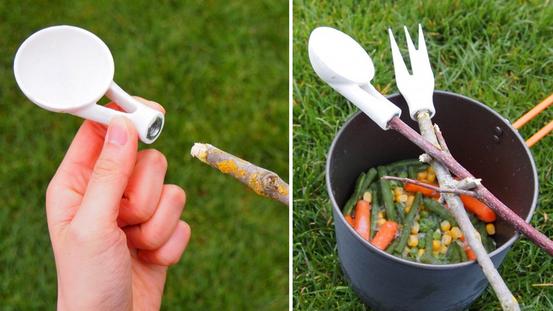 Illustration for article titled Camping Cutlery Adapters Make Your Marshmallow Stick Far More Useful